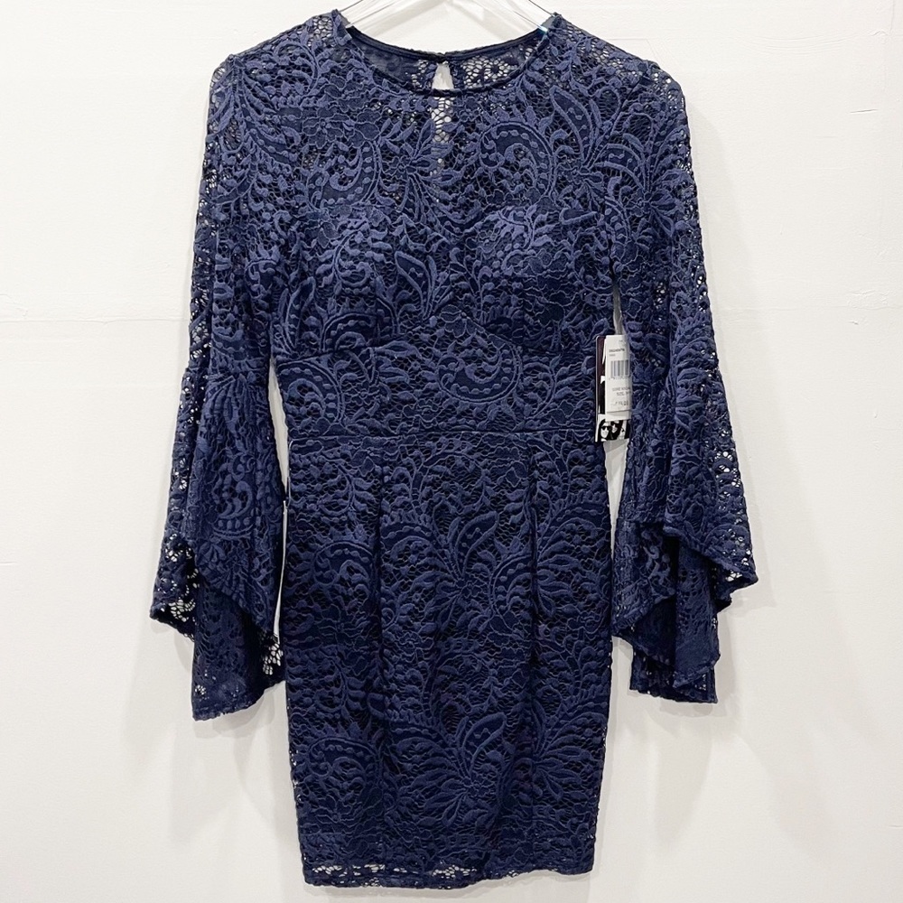 Trixxi Navy Blue Lace Bell-Sleeve Dress Size 3